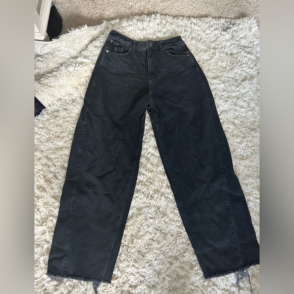 Garage wide leg raw hem jeans